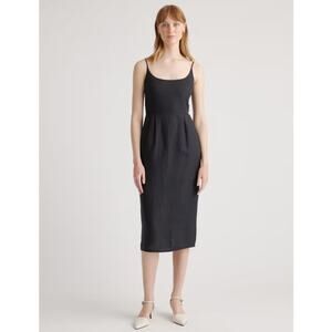 Quince 100% European Linen Scoop Neck Midi Dress Women Size S Black NWOT